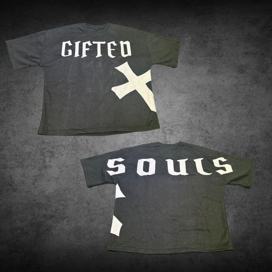 GIFTED SOULS EMBROIDERED TEE - BLACK/WHITE